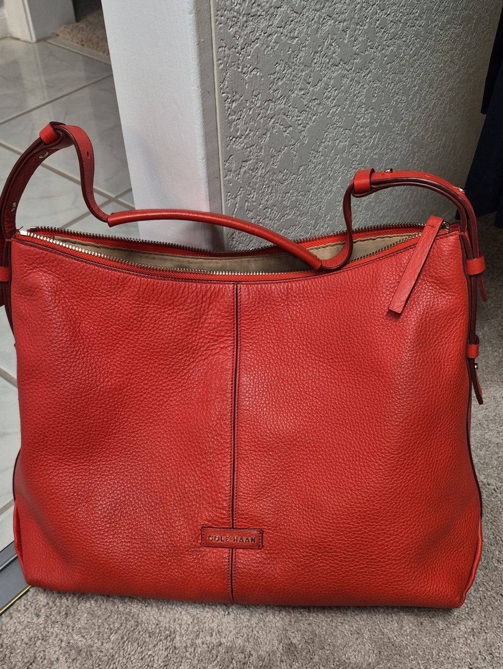 Cole Haan Vibrant Red Pebbled Leather Shoulder Bag